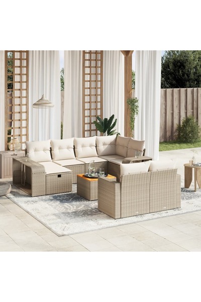 vidaxl Set canapele de gradina cu perne, 11 piese, bej, poliratan