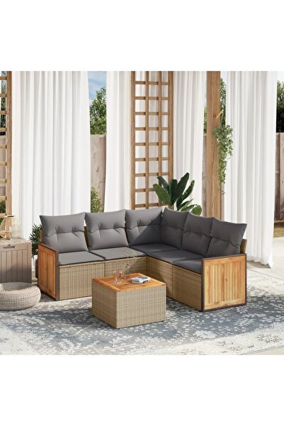 vidaxl Set canapele de gradina cu perne, 6 piese, bej, poliratan
