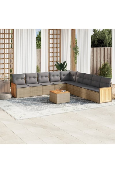 vidaxl Set canapele de gradina cu perne, 10 piese, bej, poliratan