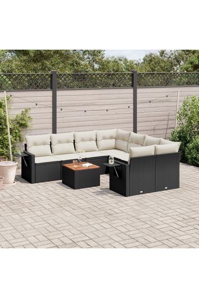 vidaxl Set mobilier de gradina cu perne, 9 piese, negru, poliratan