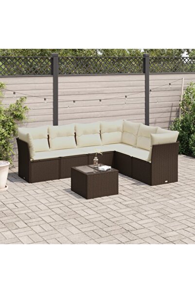 vidaxl Set canapele de gradina cu perne, 7 piese, maro, poliratan