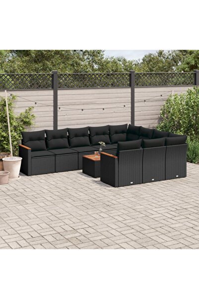 vidaxl Set canapele de gradina cu perne, 11 piese, negru, poliratan