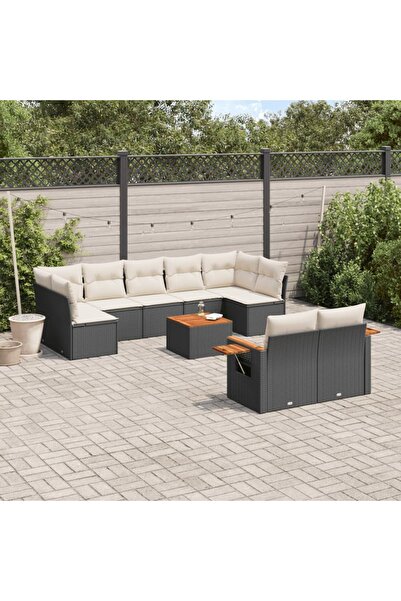 vidaxl Set canapele de gradina cu perne, 10 piese, negru, poliratan
