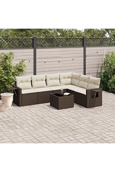 vidaxl Set canapele de gradina cu perne, 7 piese, maro, poliratan