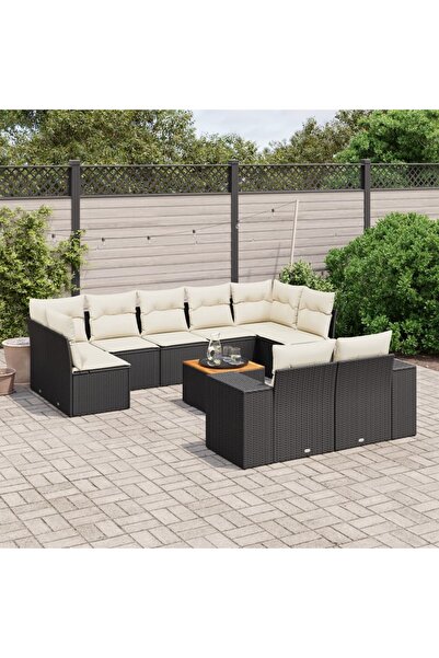 vidaxl Set canapele de gradina cu perne, 10 piese, negru, poliratan