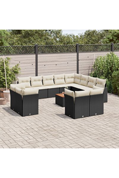 vidaxl Set mobilier de gradina cu perne, 13 piese, negru, poliratan