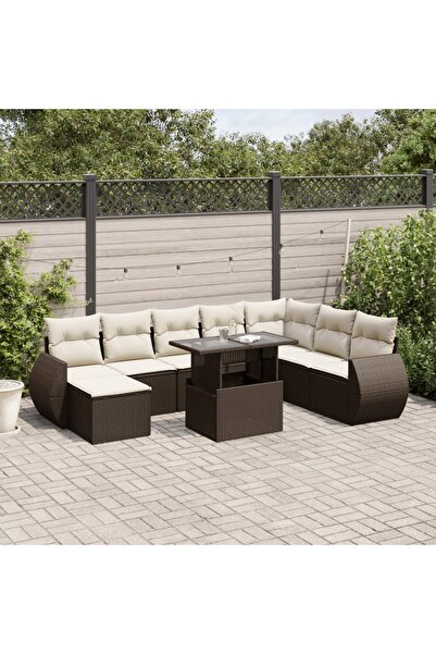 vidaxl Set canapele de gradina cu perne, 9 piese, maro, poliratan