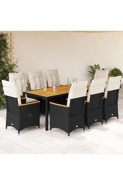 vidaxl Set mobilier de gradina cu perne, 9 piese, negru, poliratan