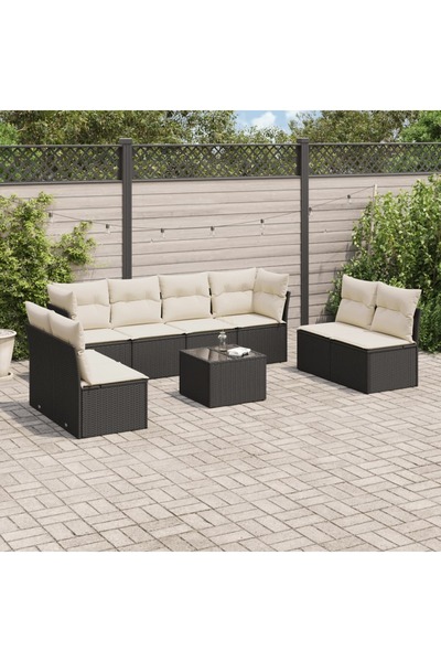 vidaxl Set mobilier de gradina cu perne, 9 piese, negru, poliratan