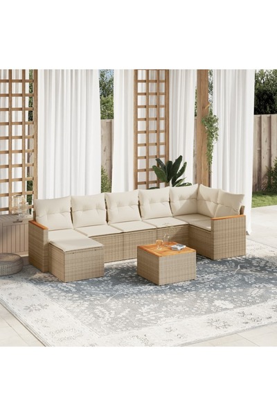 vidaxl Set canapele de gradina, 8 piese, cu perne, bej, poliratan
