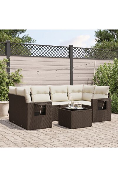 vidaxl Set canapele de gradina cu perne, 7 piese, maro, poliratan