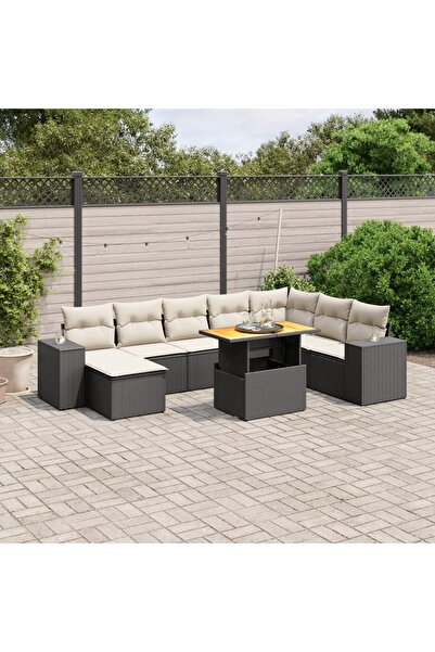 vidaxl Set mobilier de gradina cu perne, 9 piese, negru, poliratan