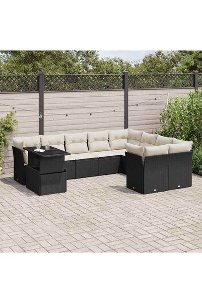 vidaxl Set canapele de gradina cu perne, 10 piese, negru, poliratan