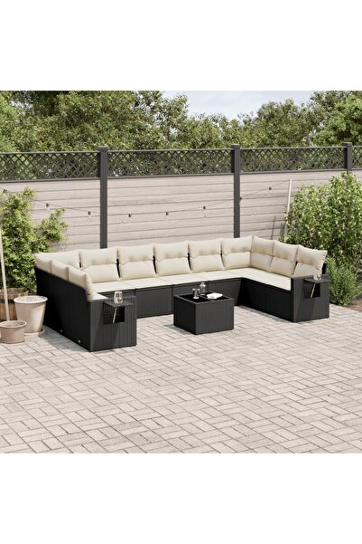 vidaxl Set canapele de gradina cu perne, 11 piese, negru, poliratan