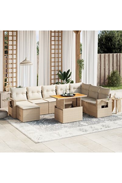 vidaxl Set canapele de gradina, 9 piese, cu perne, bej, poliratan