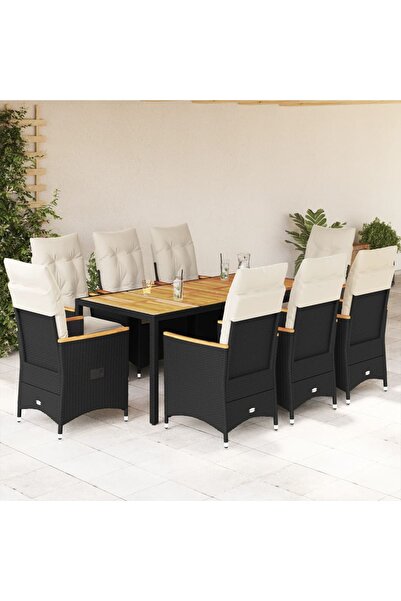 vidaxl Set mobilier de gradina cu perne, 9 piese, negru, poliratan