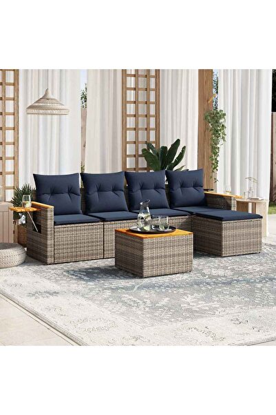 vidaxl Set canapele de gradina cu perne, 6 piese, gri, poliratan