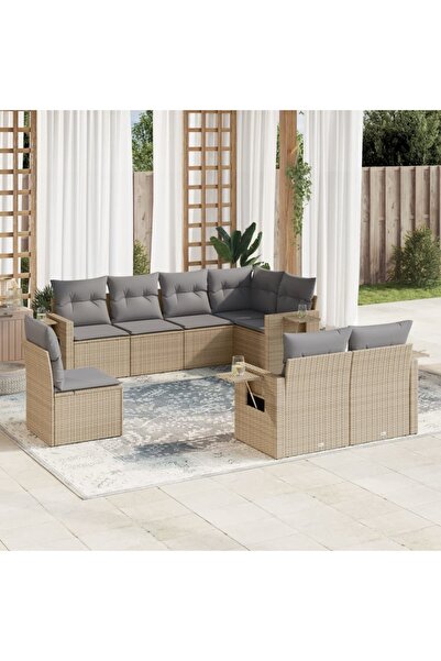 vidaxl Set canapele de gradina, 8 piese, cu perne, bej, poliratan