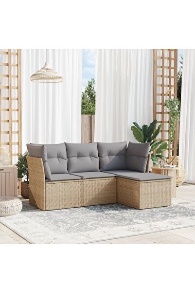 vidaxl Set canapele de gradina, 4 piese, cu perne, bej, poliratan