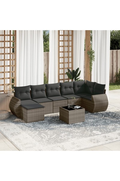 vidaxl Set canapele de gradina cu perne, 8 piese, gri, poliratan