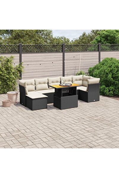 vidaxl Set mobilier de gradina cu perne, 8 piese, negru, poliratan