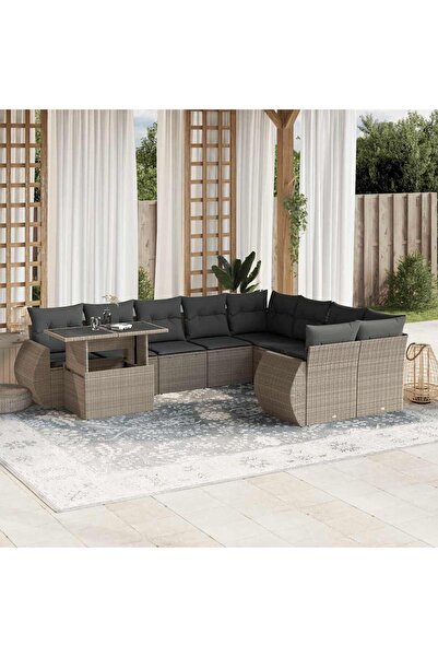 vidaxl Set canapele de gradina cu perne 10 piese gri deschis poliratan