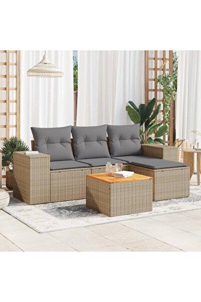 vidaxl Set canapele de gradina cu perne, 5 piese, bej, poliratan