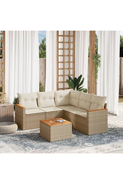 vidaxl Set canapele de gradina cu perne, 6 piese, bej, poliratan