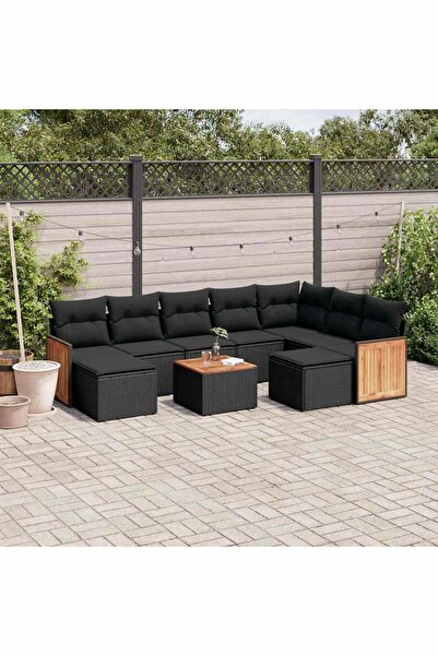 vidaxl Set canapele de gradina cu perne, 10 piese, negru, poliratan