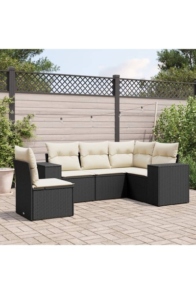 vidaxl Set mobilier de gradina cu perne, 5 piese, negru, poliratan