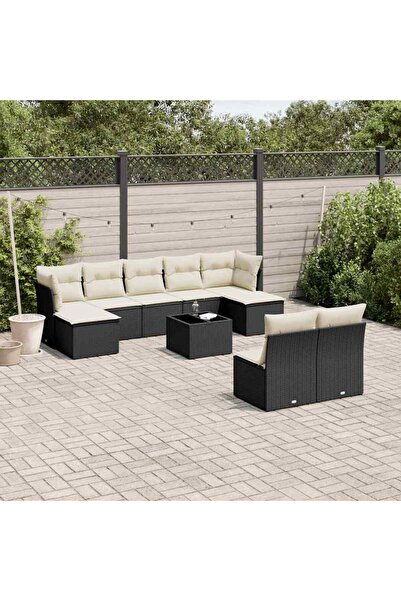 vidaxl Set canapele de gradina cu perne, 10 piese, negru, poliratan