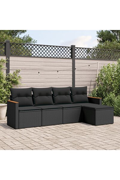 vidaxl Set mobilier de gradina cu perne, 5 piese, negru, poliratan