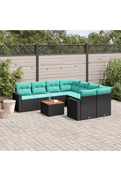 vidaxl Set mobilier de gradina cu perne, 9 piese, negru, poliratan