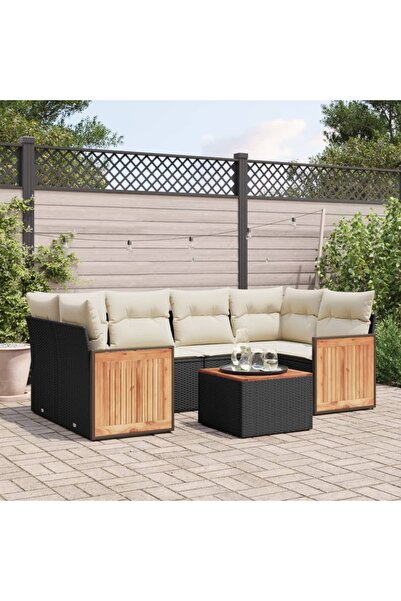 vidaxl Set canapele de gradina cu perne, 7 piese, negru, poliratan