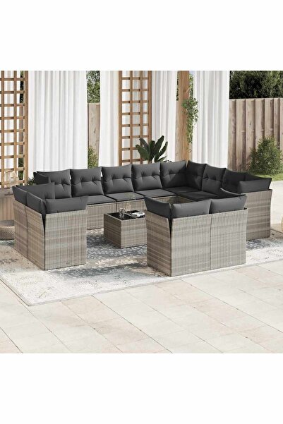 vidaxl Set canapele de gradina cu perne, 13piese gri deschis poliratan