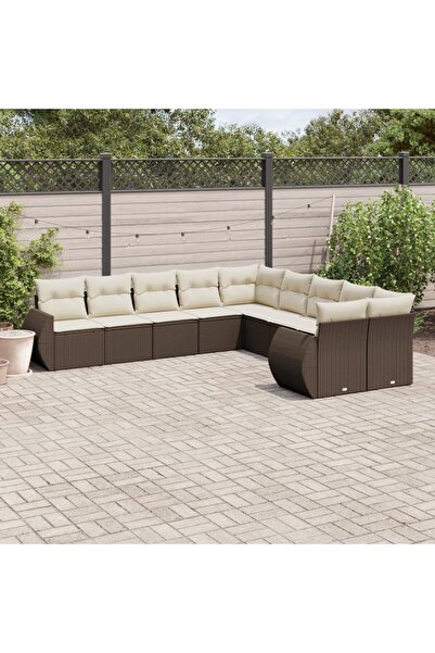 vidaxl Set canapele de gradina cu perne, 10 piese, maro, poliratan