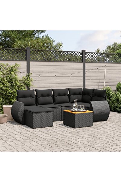 vidaxl Set canapele de gradina cu perne, 7 piese, negru, poliratan