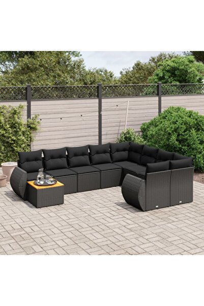 vidaxl Set canapele de gradina cu perne, 10 piese, negru, poliratan