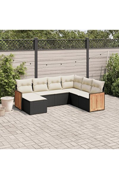 vidaxl Set canapele de gradina cu perne, 7 piese, negru, poliratan