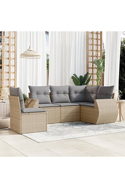 vidaxl Set canapele de gradina cu perne, 5 piese, bej, poliratan