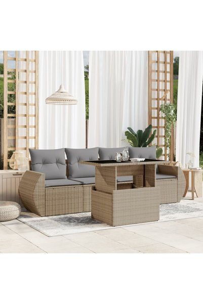 vidaxl Set canapele de gradina cu perne, 5 piese, bej, poliratan