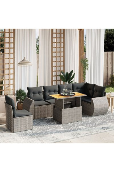 vidaxl Set canapele de gradina, 7 piese, cu perne, gri, poliratan