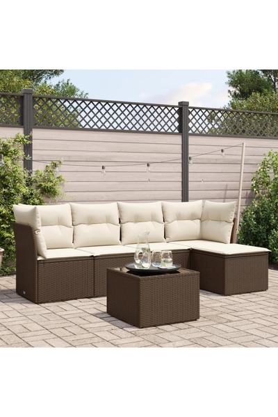 vidaxl Set canapele de gradina cu perne, 6 piese, maro, poliratan