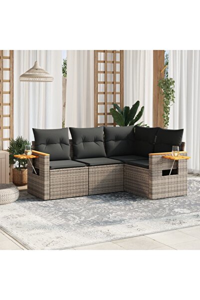 vidaxl Set canapea de gradina cu perne, 4 piese, gri, poliratan