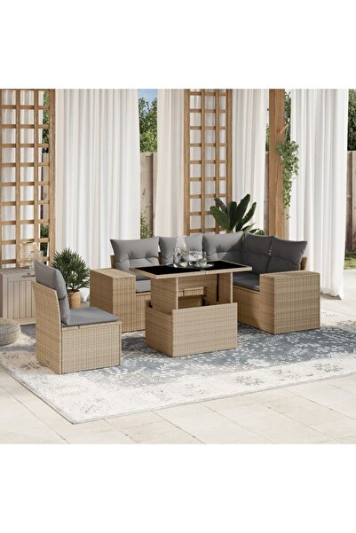 vidaxl Set canapele de gradina cu perne, 6 piese, bej, poliratan