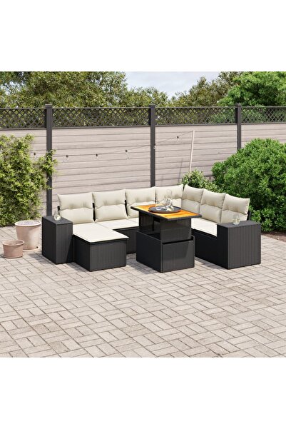 vidaxl Set mobilier de gradina cu perne, 8 piese, negru, poliratan