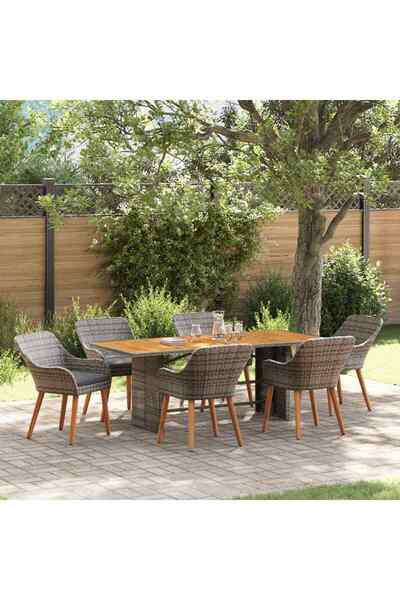 vidaxl Set de masa pentru gradina cu perna 7 pcs Gri poliratan