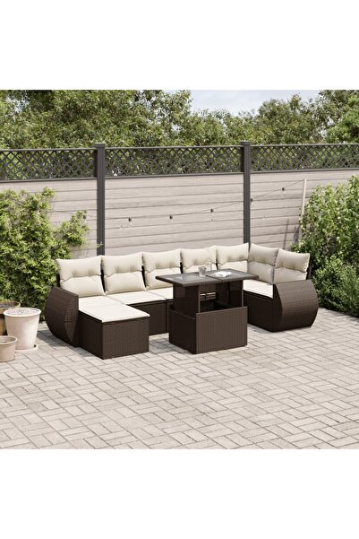 vidaxl Set canapele de gradina cu perne, 8 piese, maro, poliratan