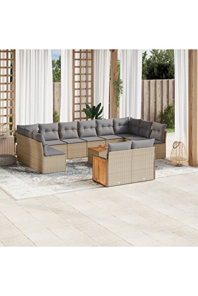 vidaxl Set canapele de gradina, 13 piese, cu perne, bej, poliratan