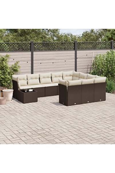 vidaxl Set canapele de gradina cu perne, 11 piese, maro, poliratan